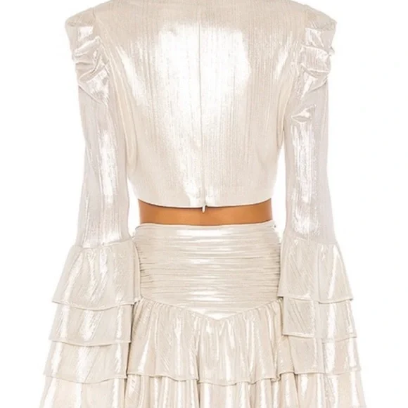 RETROFETE/ Revolve Crop Top XS - Crop Bell Sleeve Shimmer metallic Top. NWT $375 - Picture 2 of 7